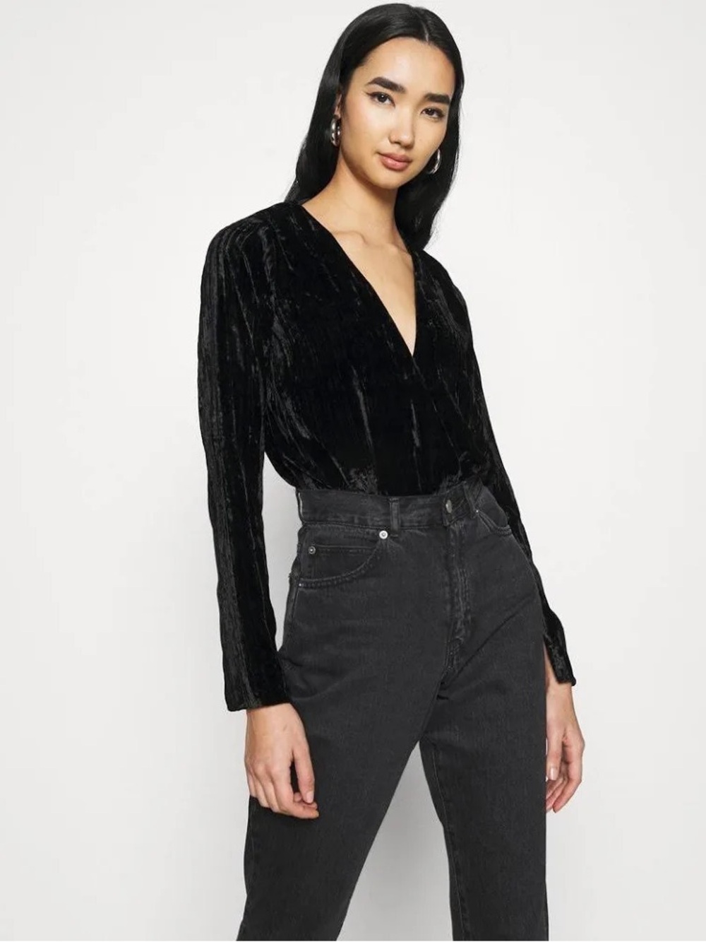Black Velvet V-Neck Bodysuit
